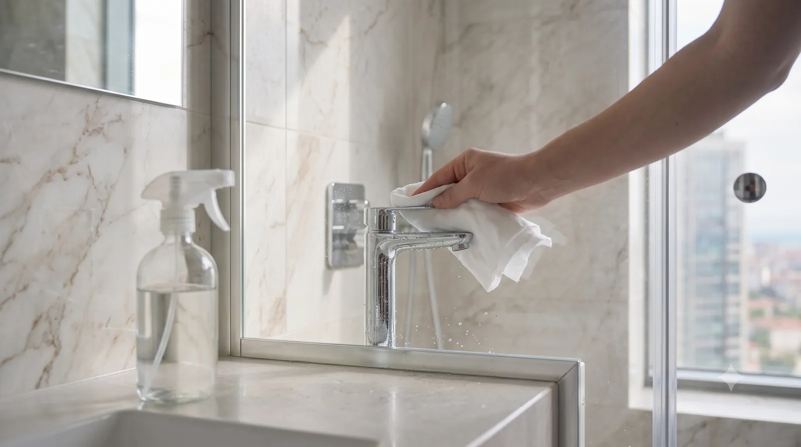 Banyo temizliği yapan bir kişi